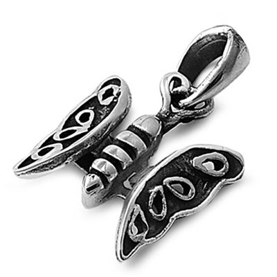 Sterling Silver Antique Style Butterfly Pendant with Pendant Height of 14MM