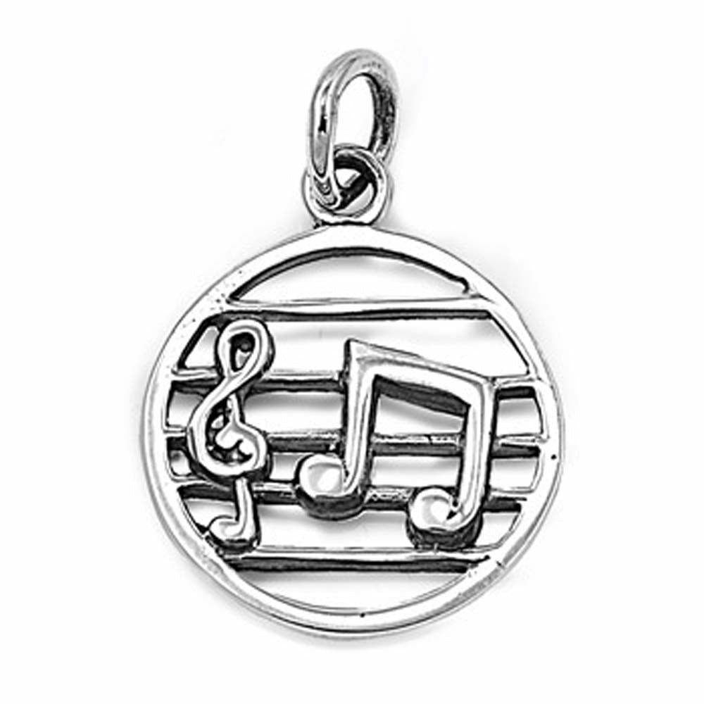 Sterling Silver Fancy Music Notes Pendant with Pendant Height of 15MM