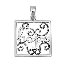 Load image into Gallery viewer, Sterling Silver Fancy Square with Cursive  hope  and Twisted Vine Design Pendant with Pendant Height of 21MM