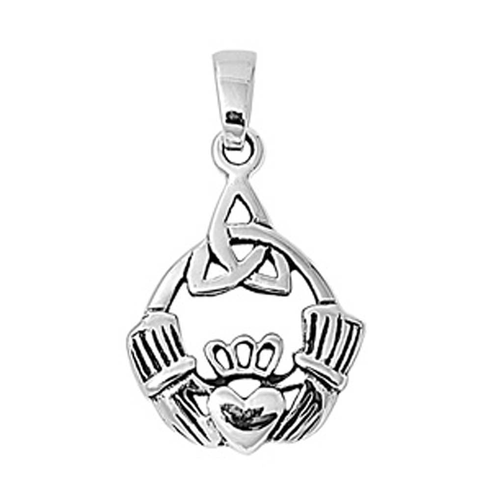 Sterling Silver Stylish Claddagh with Celtic Knot PendantAnd Pendant Height of 20MM