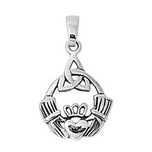 Load image into Gallery viewer, Sterling Silver Stylish Claddagh with Celtic Knot PendantAnd Pendant Height of 20MM