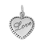 Sterling Silver Fancy Heart Beaded Edge Engraved with  Love  PendantAnd Pendant Height of 14MM