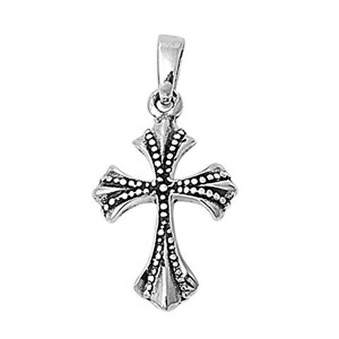 Sterling Silver Antique Style Cross with Beaded Pattern PendandAnd Pendant Height of 17MM