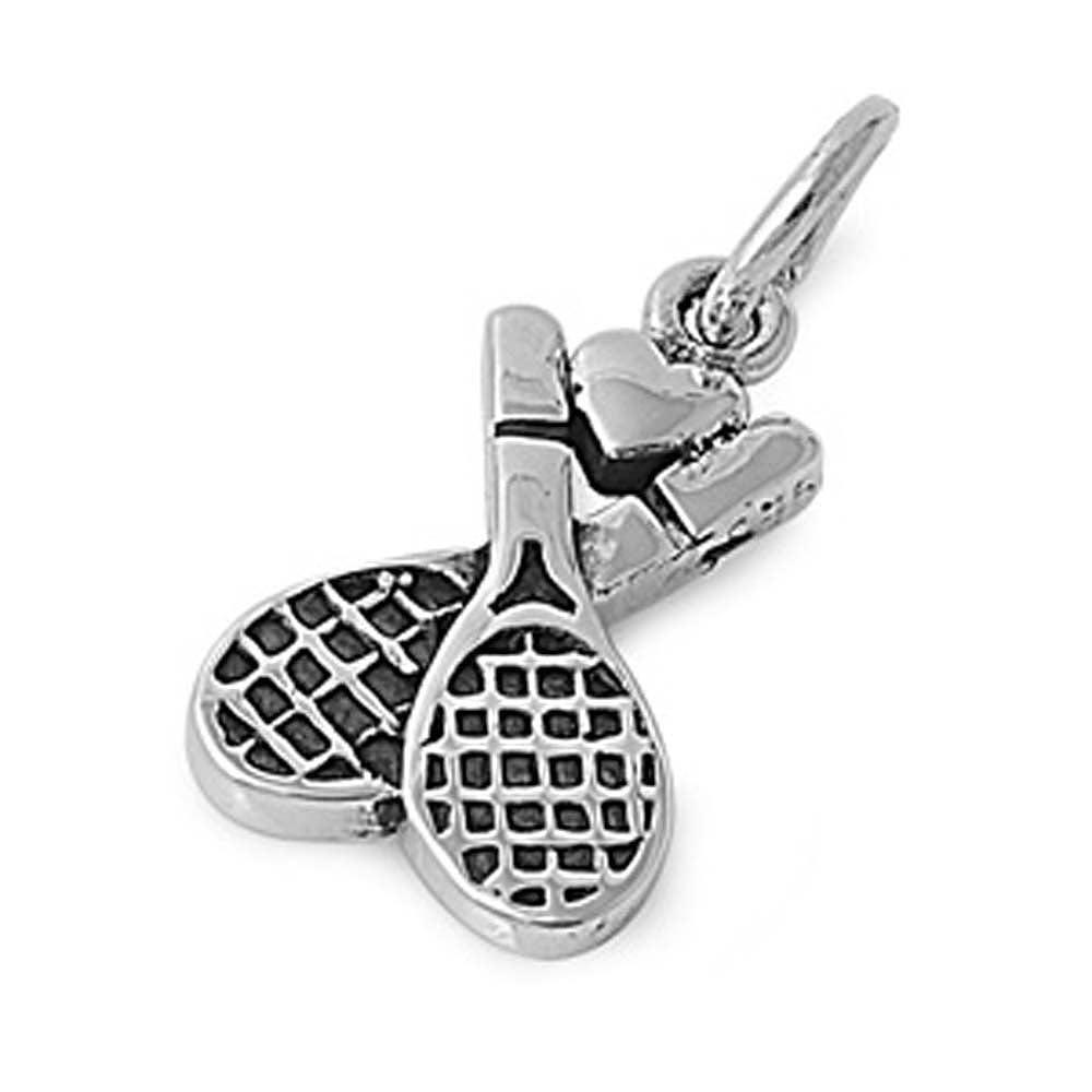 Sterling Silver Fancy Double Tennis Rackets with Heart PendantAnd Pendant Height of 14MM