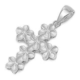 Sterling Silver Fancy Plumeria Cross Design Pendant with Pendant Height of 25MM