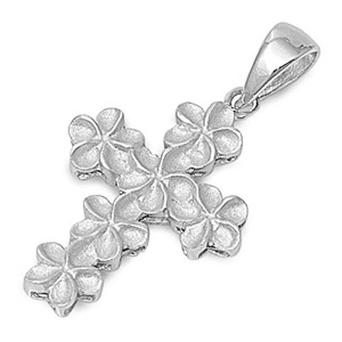 Sterling Silver Fancy Plumeria Cross Design Pendant with Pendant Height of 25MM