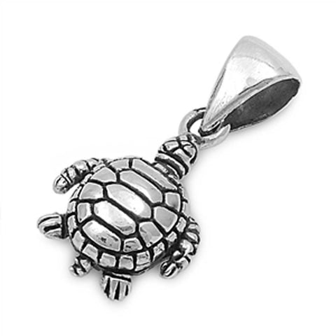 Sterling Silver Vintage Style Sea Turtle Pendant with Pendant Height of 14MM