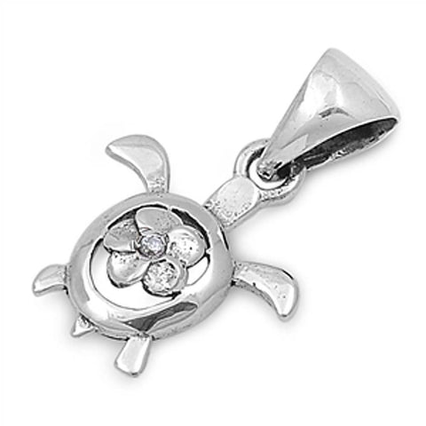 Sterling Silver Fancy Open Cut Turtle with Plumeria PendantAnd Pendant Height of 13MM