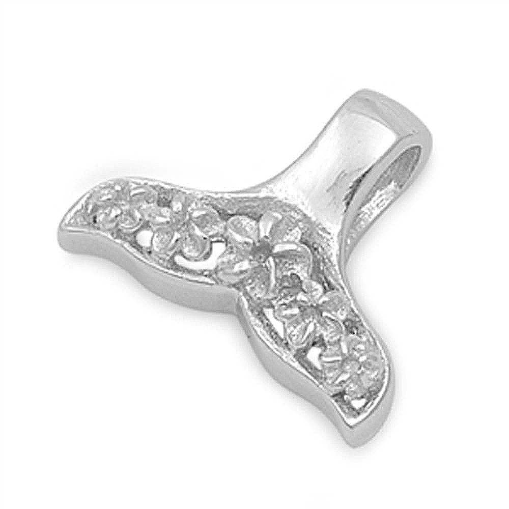 Sterling Silver Fancy Whale Tail with Plumerias PendantAnd Pendant Height of 10MM