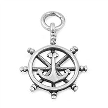 Load image into Gallery viewer, Sterling Silver Anchor Ship Wheel Plain Pendant