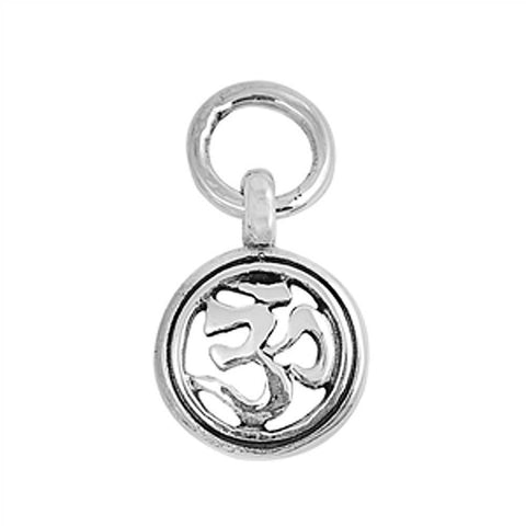 Sterling Silver Small Round Om Pendant with Pendant Height of 12MM