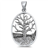 Sterling Silver Stylish Ova Plate with Tree of Life Design PendantAnd Pendant Height of 34MM