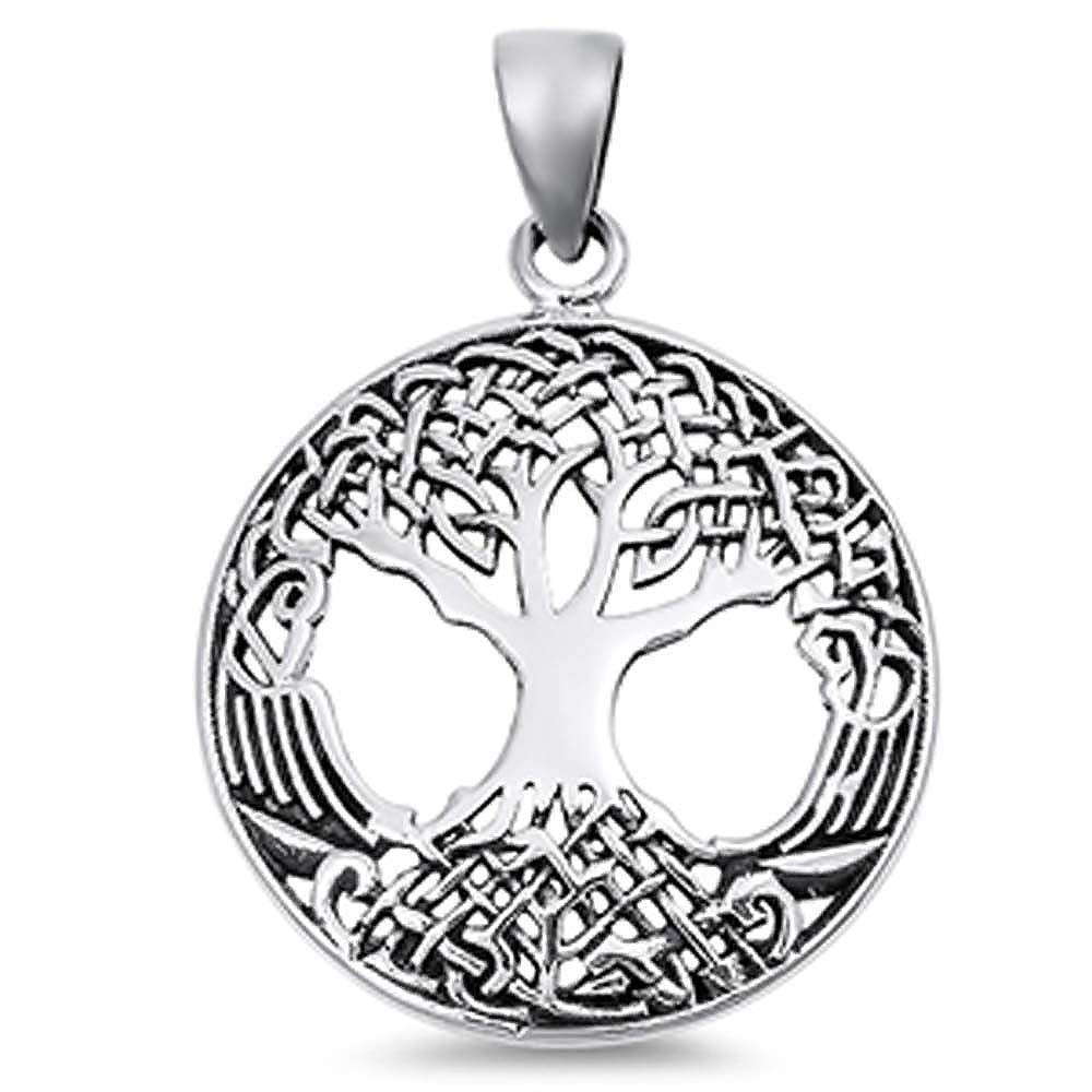 Sterling Silver Stylish Round Plate with Tree of Life Design PendantAnd Pendant Height of 31MM