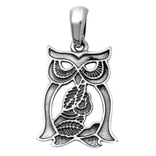 Load image into Gallery viewer, Sterling Silver Fancy Owl Pendant with Leaves DesignAnd Pendant Height of 19MM