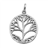 Sterling Silver Stylish Round Tree of Life Pendant with Pendant Height of 23MM