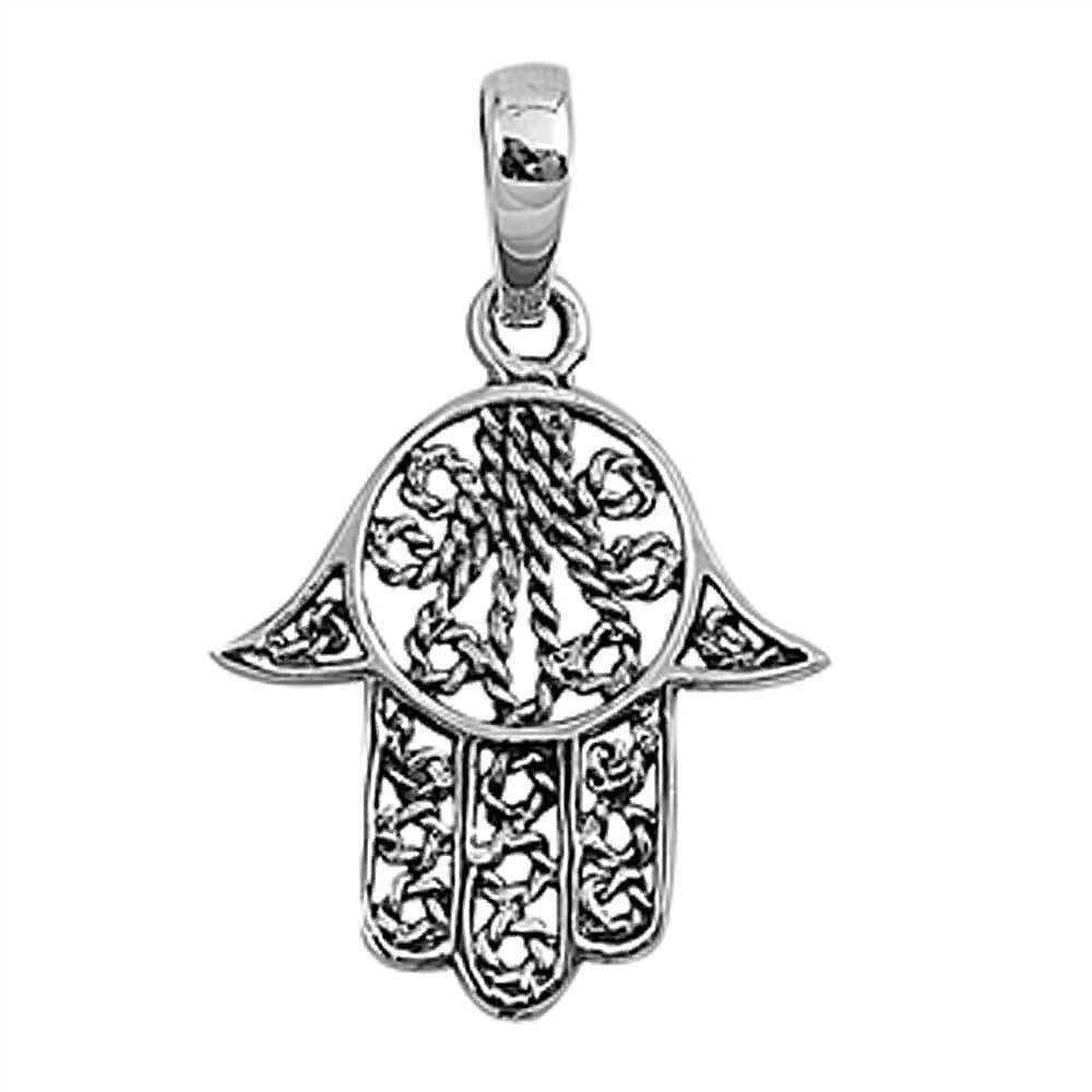 Sterling Silver Antique Style Hand of God Pendant with Filigree DesignAnd Pendant Height of 24MM