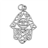 Sterling Silver Antique Style Hand of God Pendant with Centered Evil Eye and Filigree DesignAnd Pendant Height of 26MM