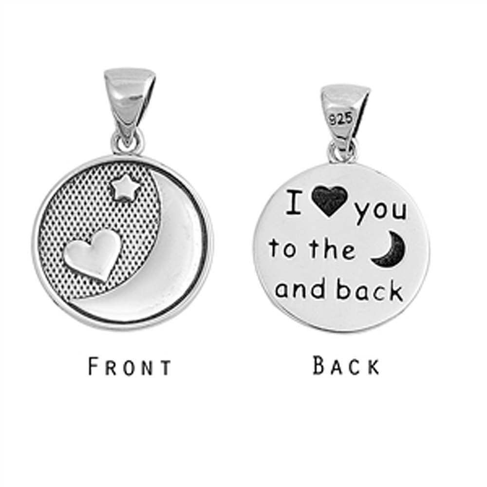 Sterling Silver Oxidize  I love you to the moon and back  Pendant with Pendant Height of 18MM
