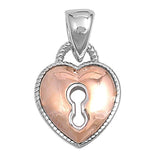 Rose Gold Plated Sterling Silver Heart Lock Pendant with Pendant Height of 16MM