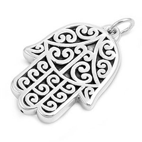 Sterling Silver Hamsa Hand Pendant with Swirl DesignsAnd Pendant Height of 40MM