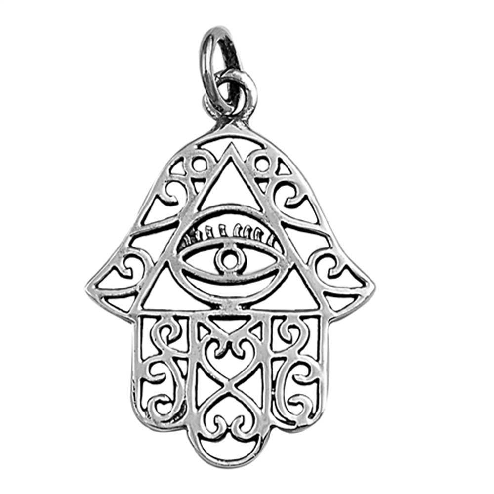 Sterling Silver Hamsa with Evil Eye Shape PendantAndHeight 28mm