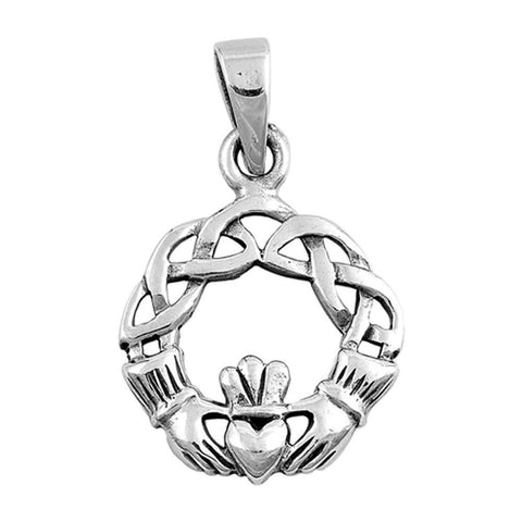 Sterling Silver Claddagh Shape PendantAndHeight 26mm