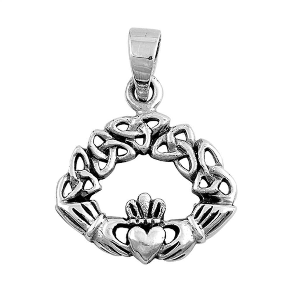 Sterling Silver Celtic Claddagh Shape PendantAndHeight 24mm