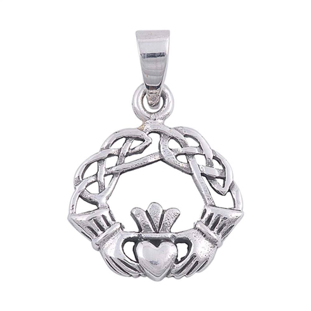 Sterling Silver Celtic Claddagh  Shape PendantAndHeight 23mm