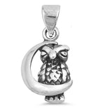 Sterling Silver Owl on the Moon Shape PendantAndHeight 13mm