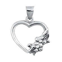 Load image into Gallery viewer, Sterling Silver With Stone Heart with Flowers Plain Pendant