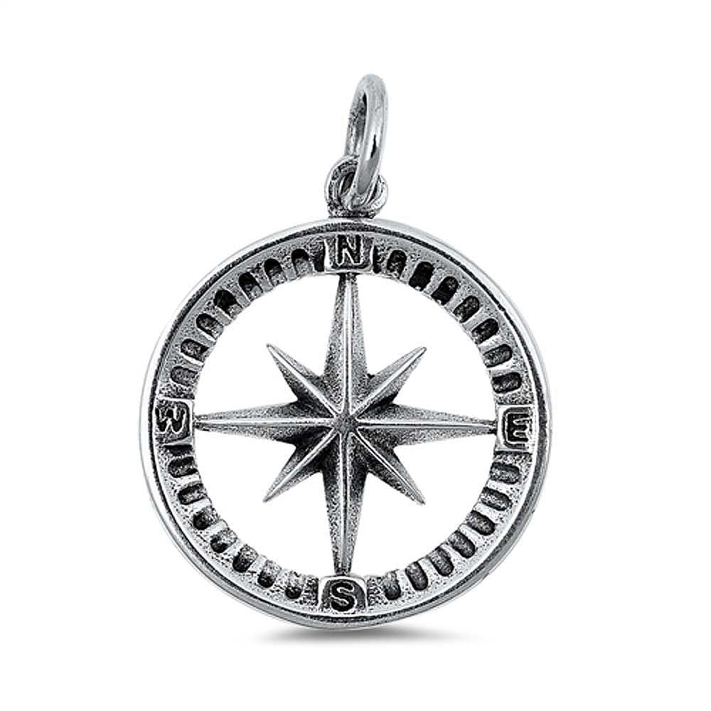 Sterling Silver Compass Plain Pendant