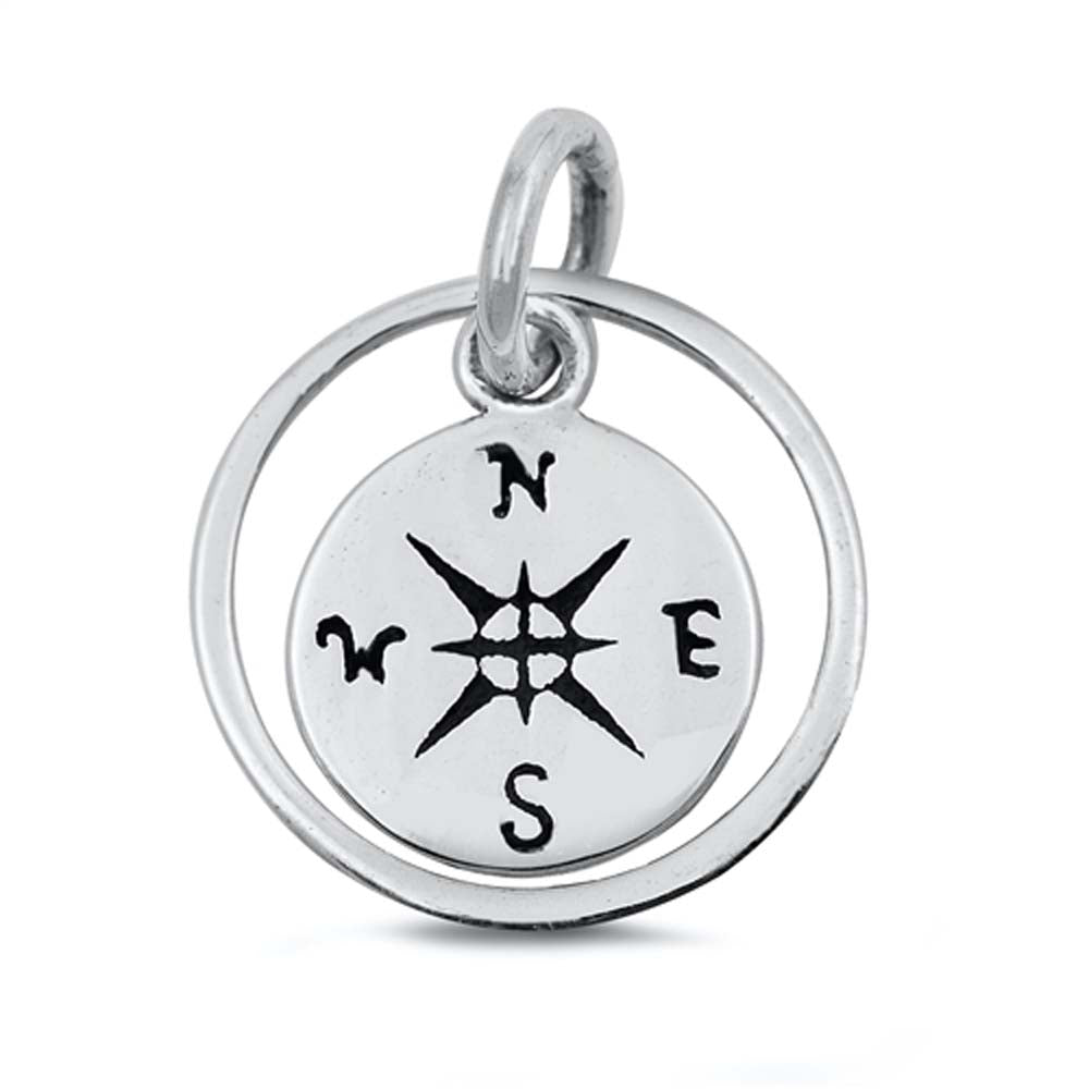 Sterling Silver Little Compass Plain Pendant