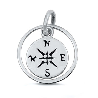 Sterling Silver Little Compass Plain Pendant