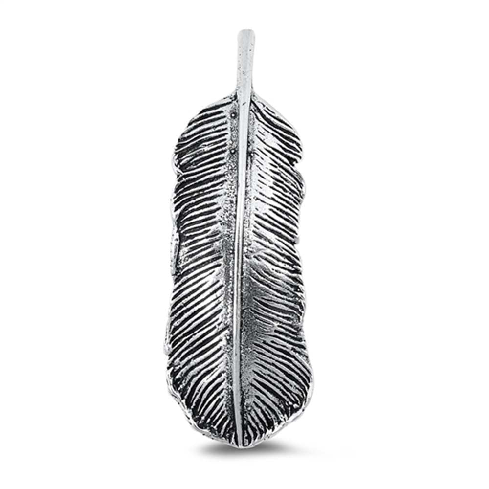 Sterling Silver Oxidized Finish Feather Shaped Plain Pendant
