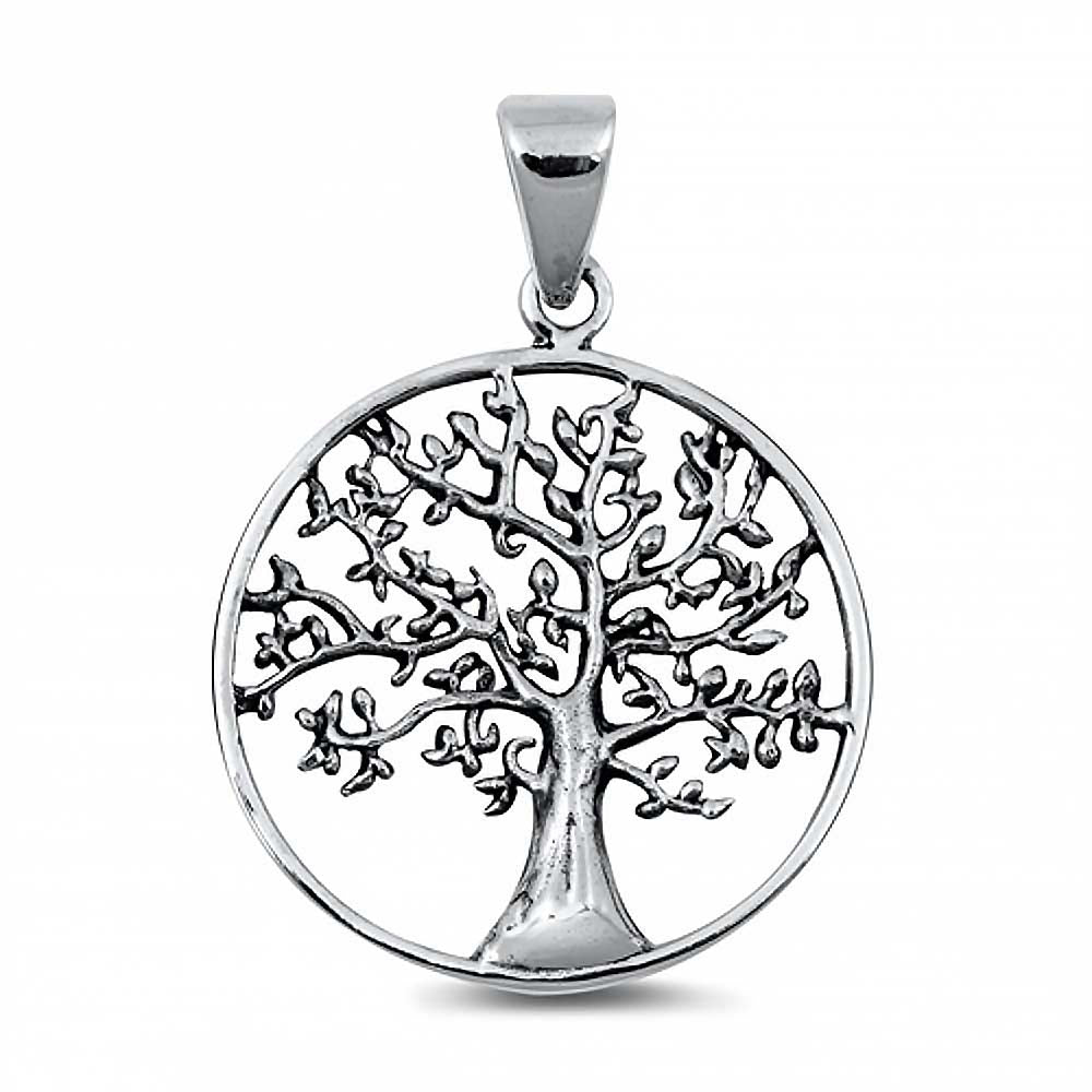 Sterling Silver Oxidized Finish Tree Of Life Shaped Plain Pendant