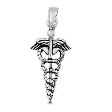 Load image into Gallery viewer, Sterling Silver Oxidized Finish Caduceus Shaped Plain Pendant