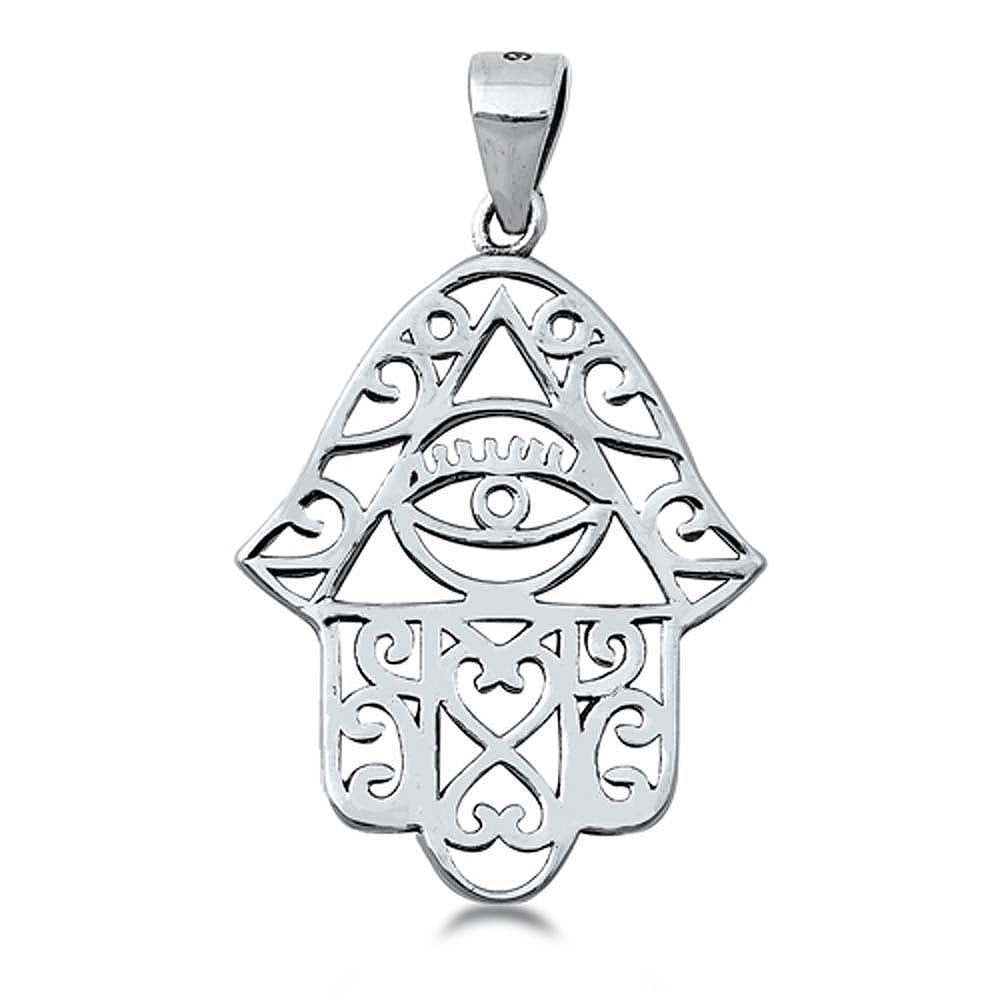 Sterling Silver Oxidized Finish Hamsa Shaped Plain Pendant