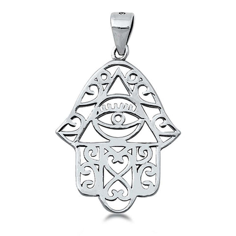 Sterling Silver Oxidized Finish Hamsa Shaped Plain Pendant