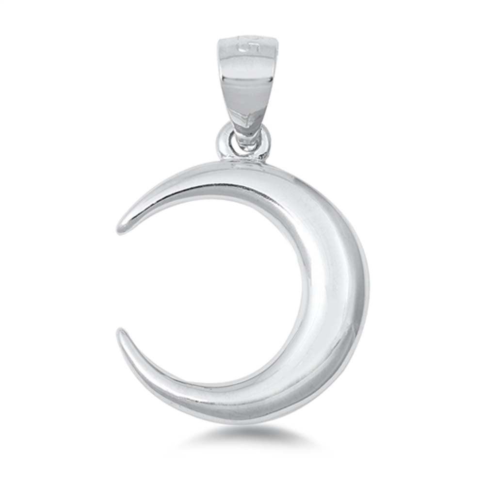 Sterling Silver Rhodium Plated Crescent Moon Plain Pendant