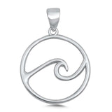 Sterling Silver Rhodium Plated Single Wave Plain Pendant