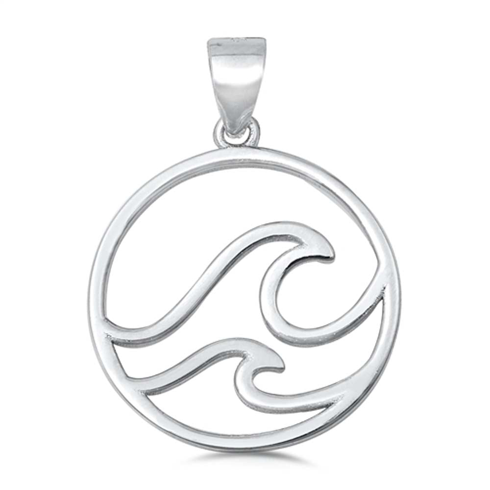 Sterling Silver Rhodium Plated Waves Plain Pendant