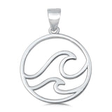 Sterling Silver Rhodium Plated Waves Plain Pendant