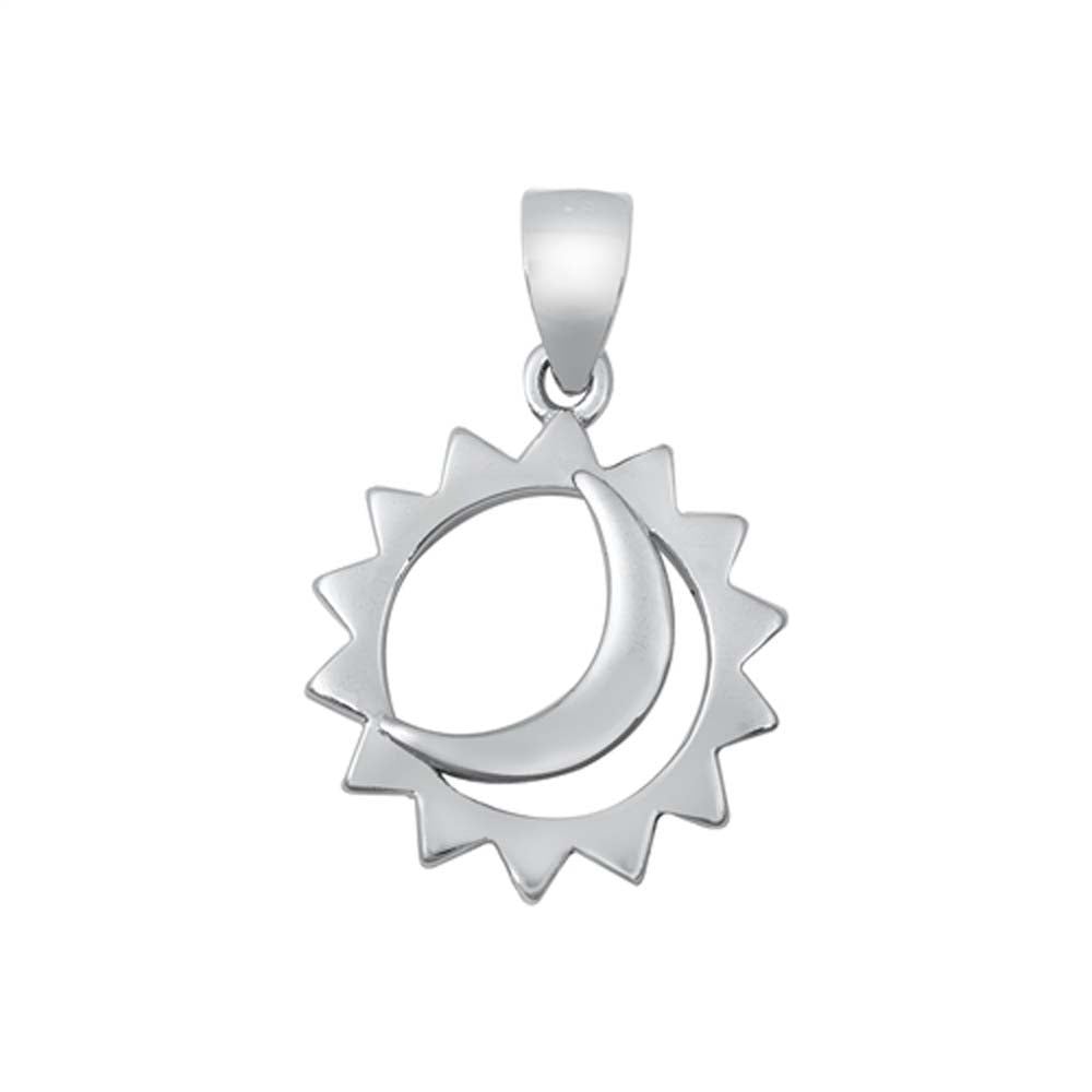 Sterling Silver Sun & Moon Plain Pendant