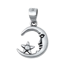 Load image into Gallery viewer, Sterling Silver Crescent Moon &amp; Star Plain Pendant