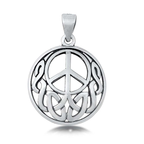 Sterling Silver Celtic Peace Sign Plain Pendant