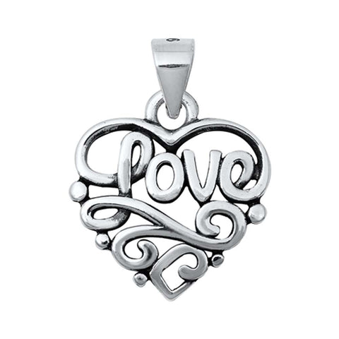 Sterling Silver Heart & Love Plain Pendant