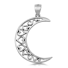 Load image into Gallery viewer, Sterling Silver Crescent Moon &amp; Hearts Plain Pendant