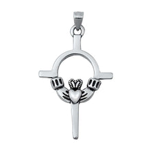 Load image into Gallery viewer, Sterling Silver Claddagh Cross Pendant