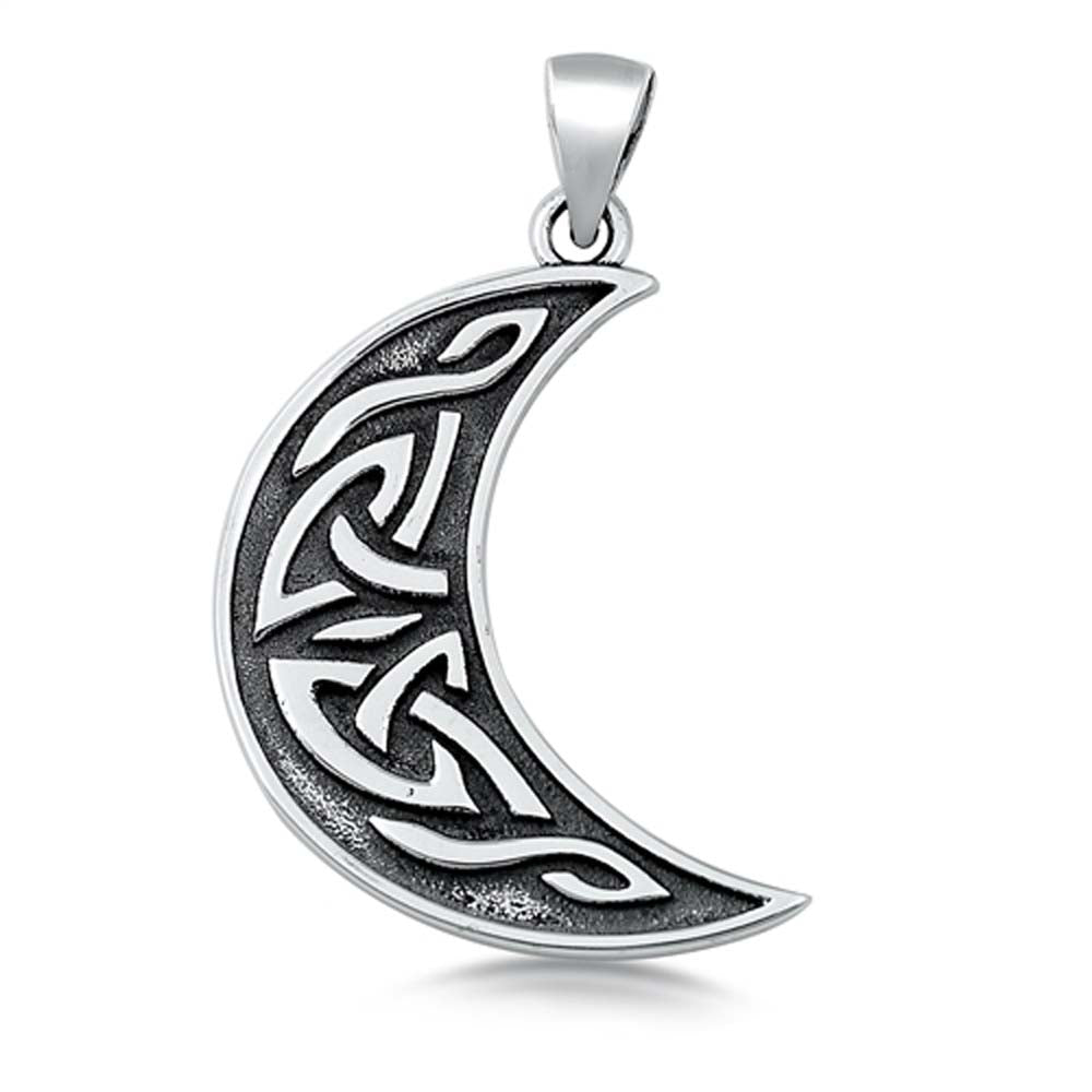 Sterling Silver Oxidized Celtic Moon Plain Pendant