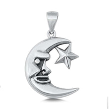 Load image into Gallery viewer, Sterling Silver Oxidized Crescent Moon &amp; Star Plain Pendant